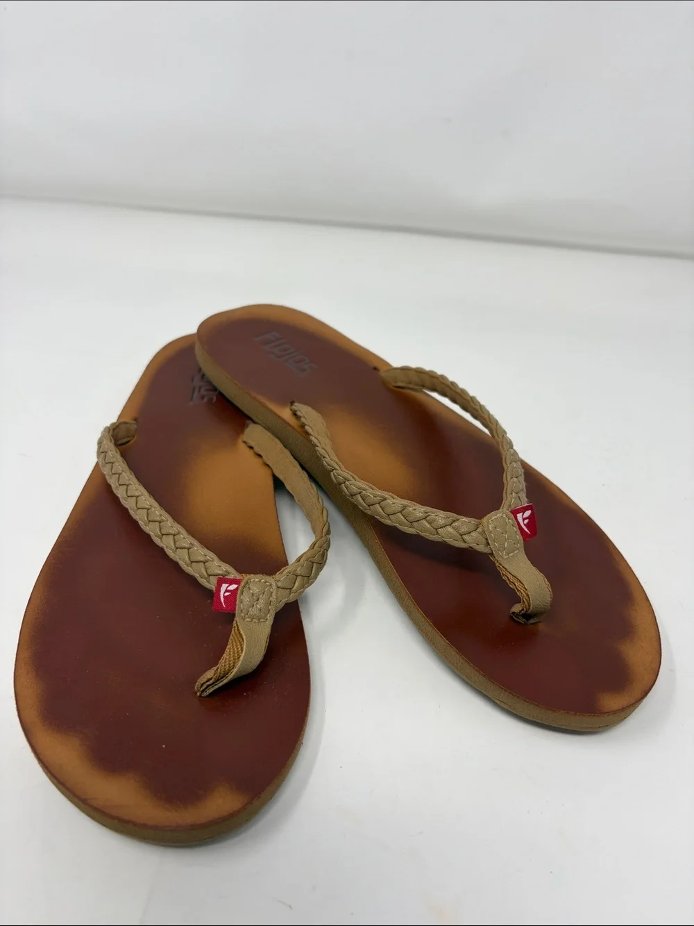 Flojos Tan Braided Strap Flip Flop Sandals Size 8 Excellent Condition